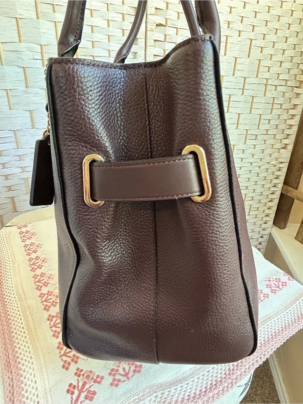 COACH Swagger Carryall 36488 OXBLOOD Pebble Leather Satchel Purse Bag Tote